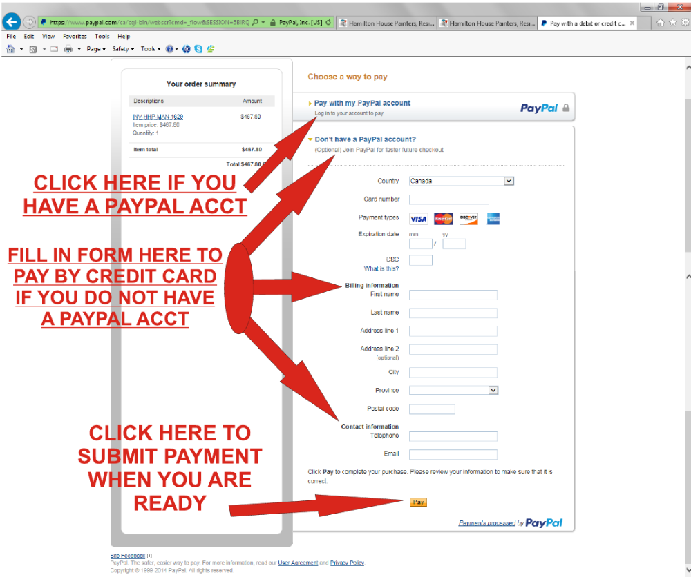www.hamiltonhousepainters.ca - Final PayPal payment screenshot